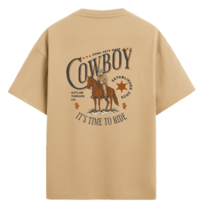 Camiseta Oversized Bege Costas Cowboy