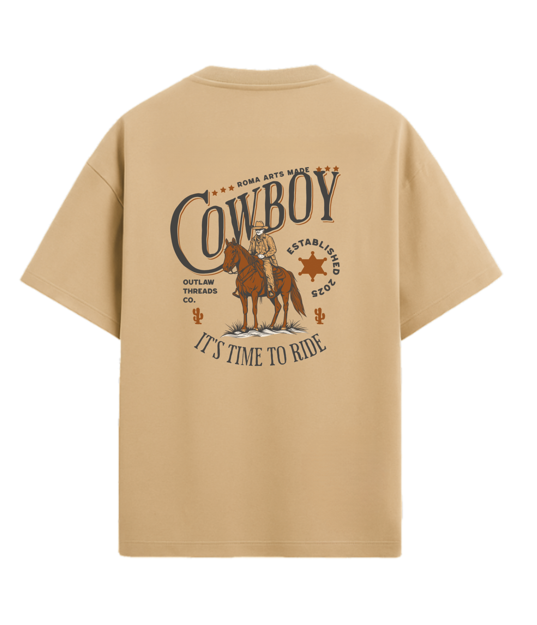 Camiseta Oversized Bege Costas Cowboy